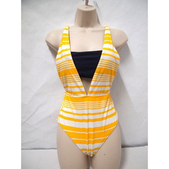 Aerie American Eagle Womens Swimsuit S One-Piece Full Coverage Layered Yellow - Picture 3 of 7